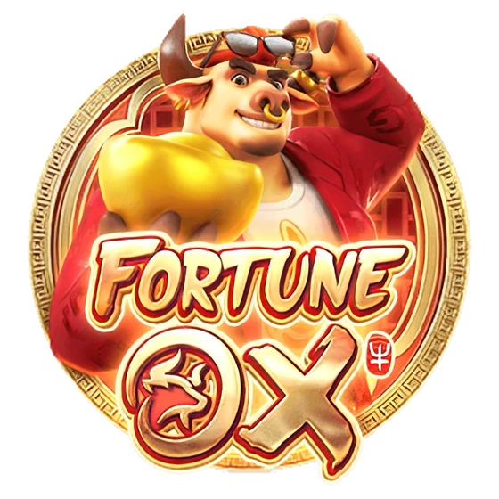 Emblema oficial com o Touro, uma moldura dourada e o logo Fortune Ox