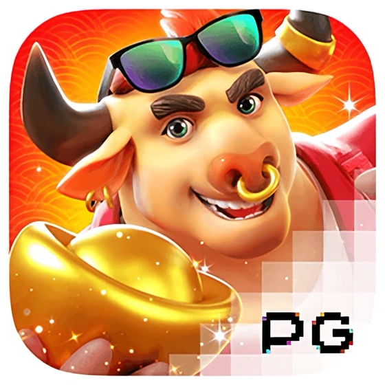 Ícone oficial de Fortune Ox com o Touro, um lingote e a marca PG