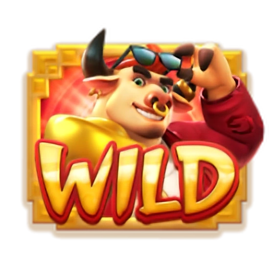 Símbolo Wild de Fortune Ox com o rosto do Touro e a palavra Wild em dourado